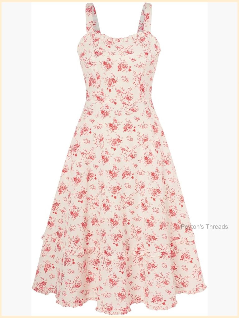 Square Neck Spaghetti Strap Midi Dress Beach Vacation Sundress